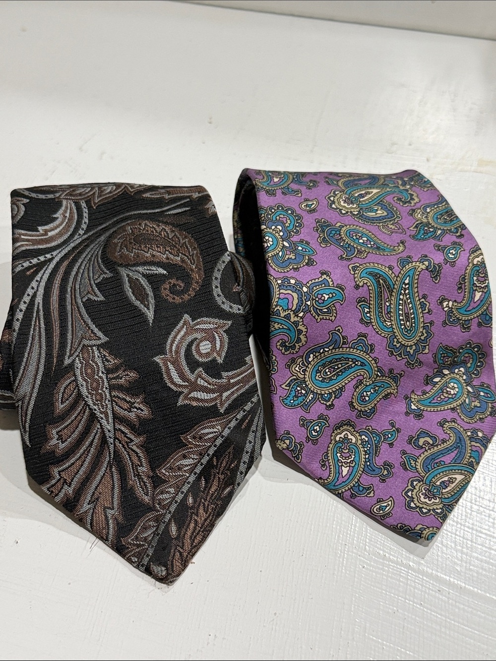 Vintage Christian Dior Silk Tie in Purple & Givenchy Neck Tie in Black Paisley
